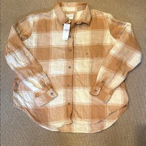 NWT American Eagle Outfitters Brown cream Plaid flannel Shirt size XS/S